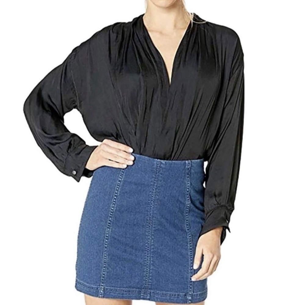 Free People Ladylike Draped Black Bodysuit NWT Size Small